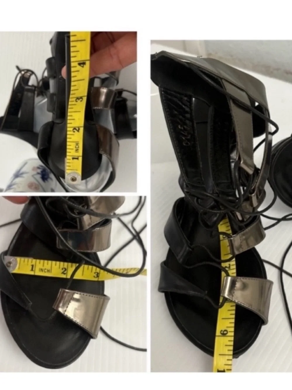THESIS Couture Gladiator Black Silver Metallic Strappy High Heel Sandals Sz 39